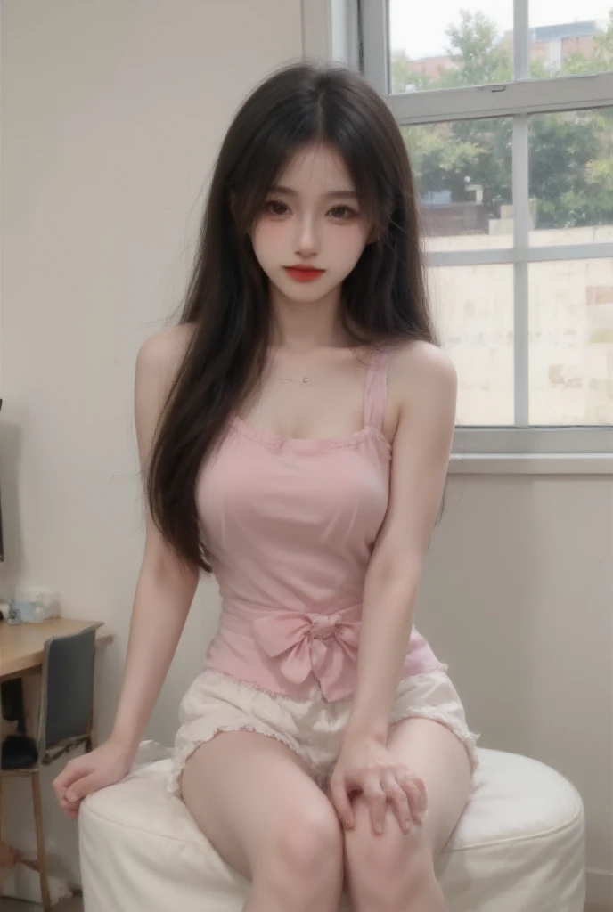 Highest quality, outstanding details, super high resolution, (fidelity: 1.4), the best illustration, favor details, highly condensed 1girl, with a delicate and beautiful face, delicate collarbone, bare waist, split legs, volley to make a horse, pink high split short skirt