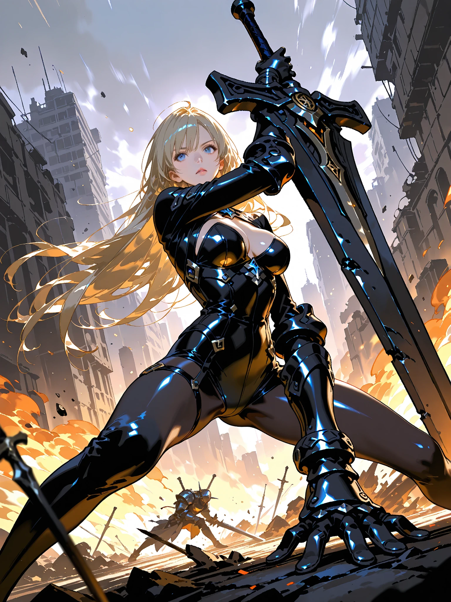 Combat Actions, Holding Weapons, Full Body,yellow HAIR, Super Sexy ,ultra-detailed, ((High resolution)),((high detailed))