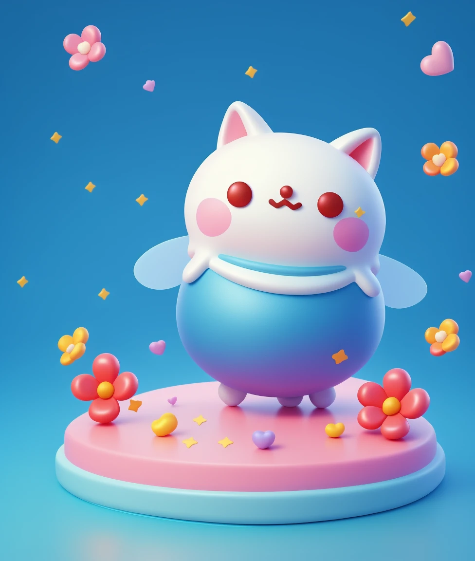((a white cat, with wings, white body, black eyes, round shape body like a bouchy ball, wearing a SAILOR COSTUME. BLUE theme design standing in WAVE OCEAN, WITH WATER SPLASH)) enjoying a (((flower, big stars, firefly, bee, confetti and hearts, love, sakura, rose, petals, laurel green, flower Boquete decorations))) | (GHIBLI STYLE)) ((KAWAII)) ((SUPER CUTE))) ((JAPAN MASCOT)) ((UPSET)) ((SAD)) | ((masterpiece: 1.2) (actual: 1.2) (Bokeh) (best quality) (delicate skin: 1.3) (intricate details) (8k) (mascot) (sharp focus), 3D soft render, cute 3d render, soft 3d render, cute! smooth 3d render, stylized as a 3d render, stylized 3d render, adorable digital painting, cute detailed digital art