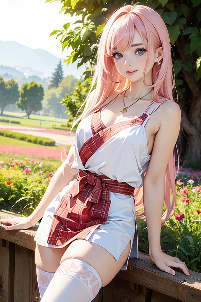 best quality,1girl,((big breasts:1.3)),((((loli,10 years old,,little girl:1.3)))),curvy,orgasm,blush,red eyes,((silver hair,long hair,twintail:1.3)),hair ribbon,red ribbon,((white tank top,red skirt,mini skirt,lift skirt,upskirt,white panties,black thighhighs:1.1)),((walking1.3)),see through,garden