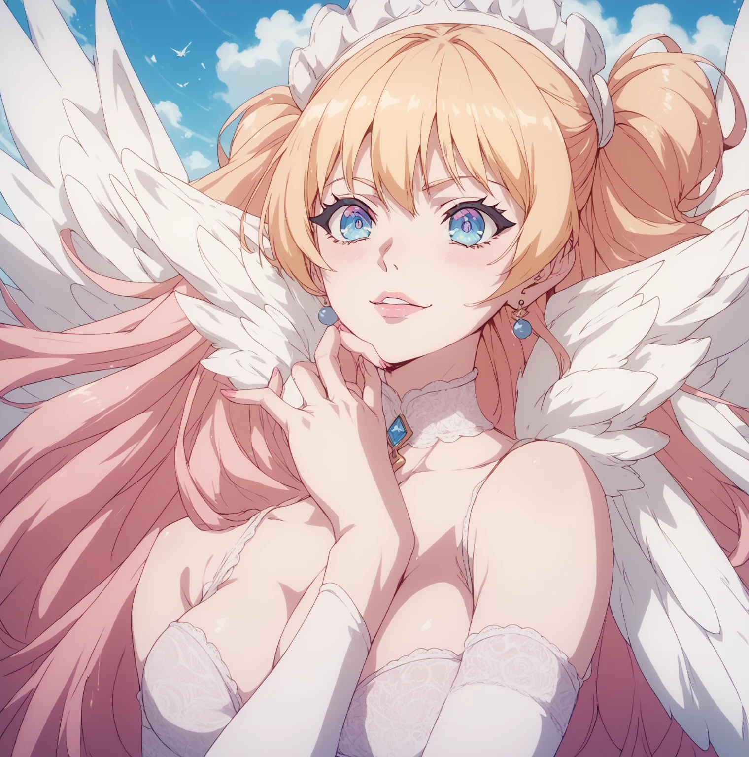 (masterpiece, top quality, best quality, official art, beautiful and aesthetic:1.2), (high resolution, absurd resolution, 8k resolution, 4k resolution:1.3), (intricate, complex, retouched image, hdr:1.8), (sharp focus:1.5), (digital painting:0.8), (anime:1.8), color graded, soft lighting, intense shadows, detailed background, (detailed face, angel wings:1.3), (detailed eyes:1.3), impasto impressionism, oil painting