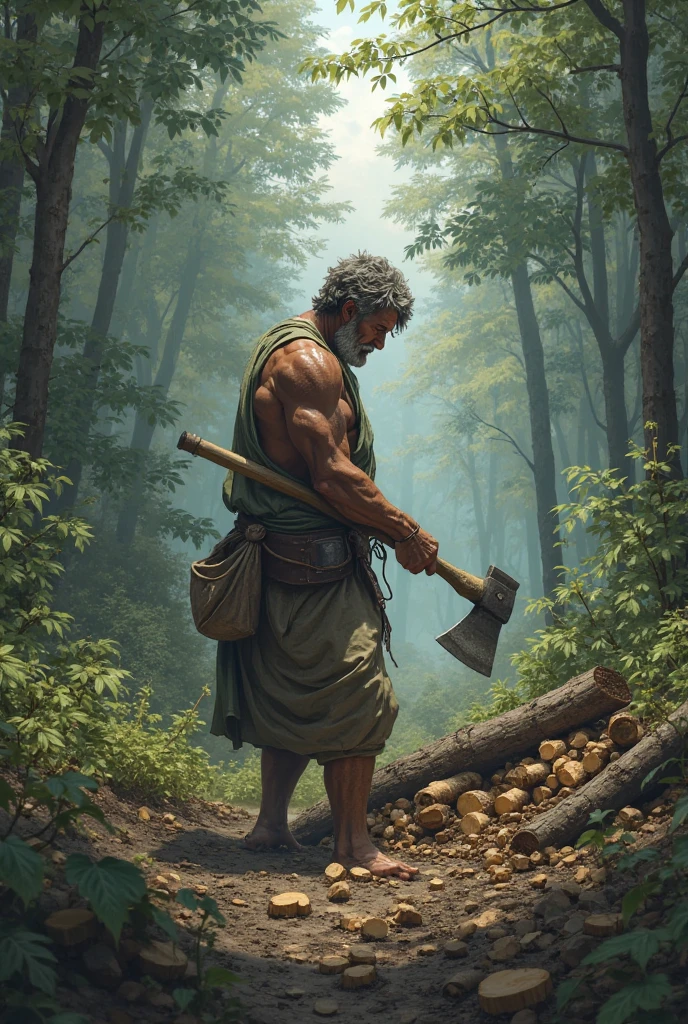 A poor woodcutter used to run his family by cutting wood in the forest ...