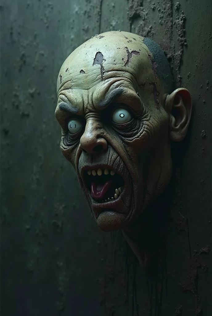 Horror man's face, white eyes torn skin