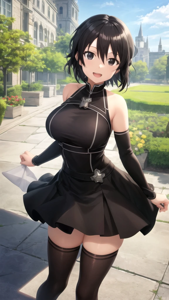 {Naoha Kirigaya(sword art online)}, 1girl, masterpiece、top-quality、black short hair, NSFW, {huge breasts}、Lewd、
