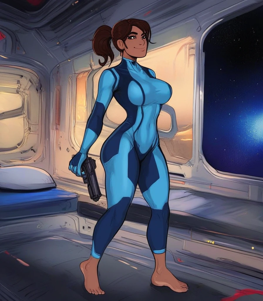 Kaylee Frye from Firefly/Serenity TV show played by Jewel Staite, highly detailed face, short body height, soft belly, round hips, inflated legs, small breasts, barefoot, ((nude)), standing in front of white wall