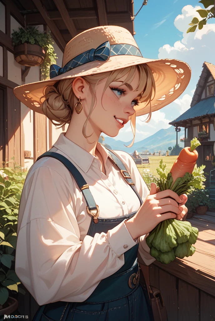 a farmer holding a bunch of grapes:: Gamma