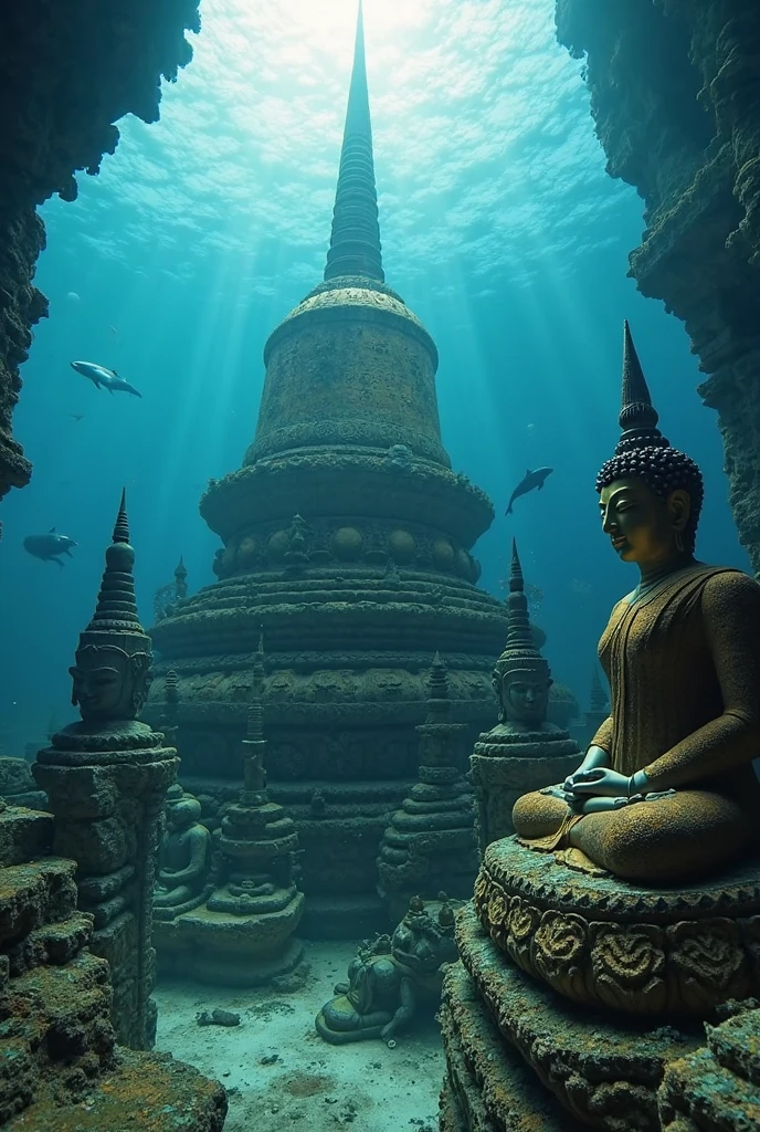 <lora:Surreal_XL:1>, surreal-xl, absurd, bizarre, eerie, fanciful, fantastic and ludicrous, background of underwater ruins of Asia, interesting things and people under water, 8k, digital photo, canon DSLR,