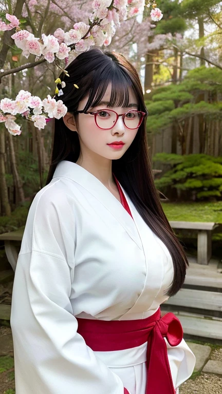 Professional, High level of detail, close up photo (attractive japanese mature 45yo woman:1.3), long black hair with hair ribbon, tied up, gray eyes, (red kimono flower motif, off shoulder, no bra)1.455,ray tracing, natural lighting, (seductive:1.1), (blushing:1.1 ), (classy, elegant, dandy)1.2, (round big breasts)1.2 (pokies)1.3, (toned body, hourglass body shape) (wipe hips), (full body with visible face and eyes)1.5, glasses, earnings, river, sakura tree, sit at tree, necklace, tattoo on breast, armor in hand, holding sword