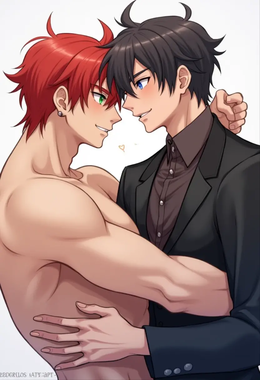 Two muscular strawberry blonde men, their tanned physiques glistening in the sun, indulge in an intimate moment. Their sculpted muscles ripple as they eagerly rub each other's bodies, their strong hands exploring every contour. Their expressions are intense and focused, their eyes locked as they lose themselves in the sensation. Their cheeks flush with a rosy blush, a testament to their passion and desire. Both men keep their mouths shut, their breaths coming in shallow gasps, absorbed in the moment, oblivious to the world around them. The scene exudes an aura of raw masculinity and sexual tension, a true masterpiece. (NSFW, ultra-detailed