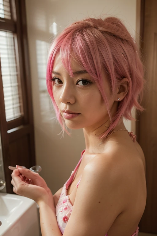 Sakura Haruno, naked, Skinny body, small bust, lying down,