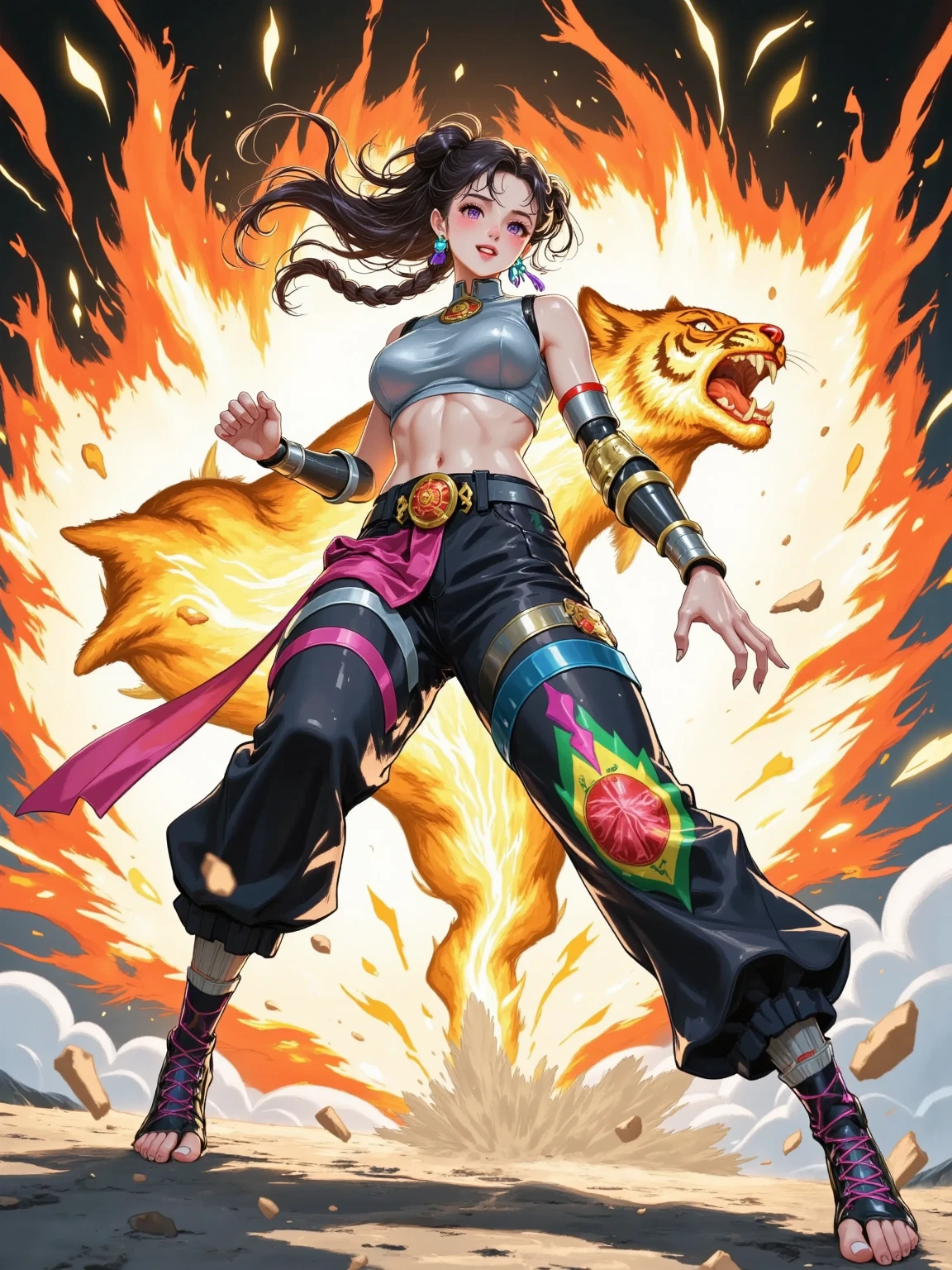 Exploding Pose Epic anime-style scene in 8K, ultra-detailed and cinematic: a cute but ...