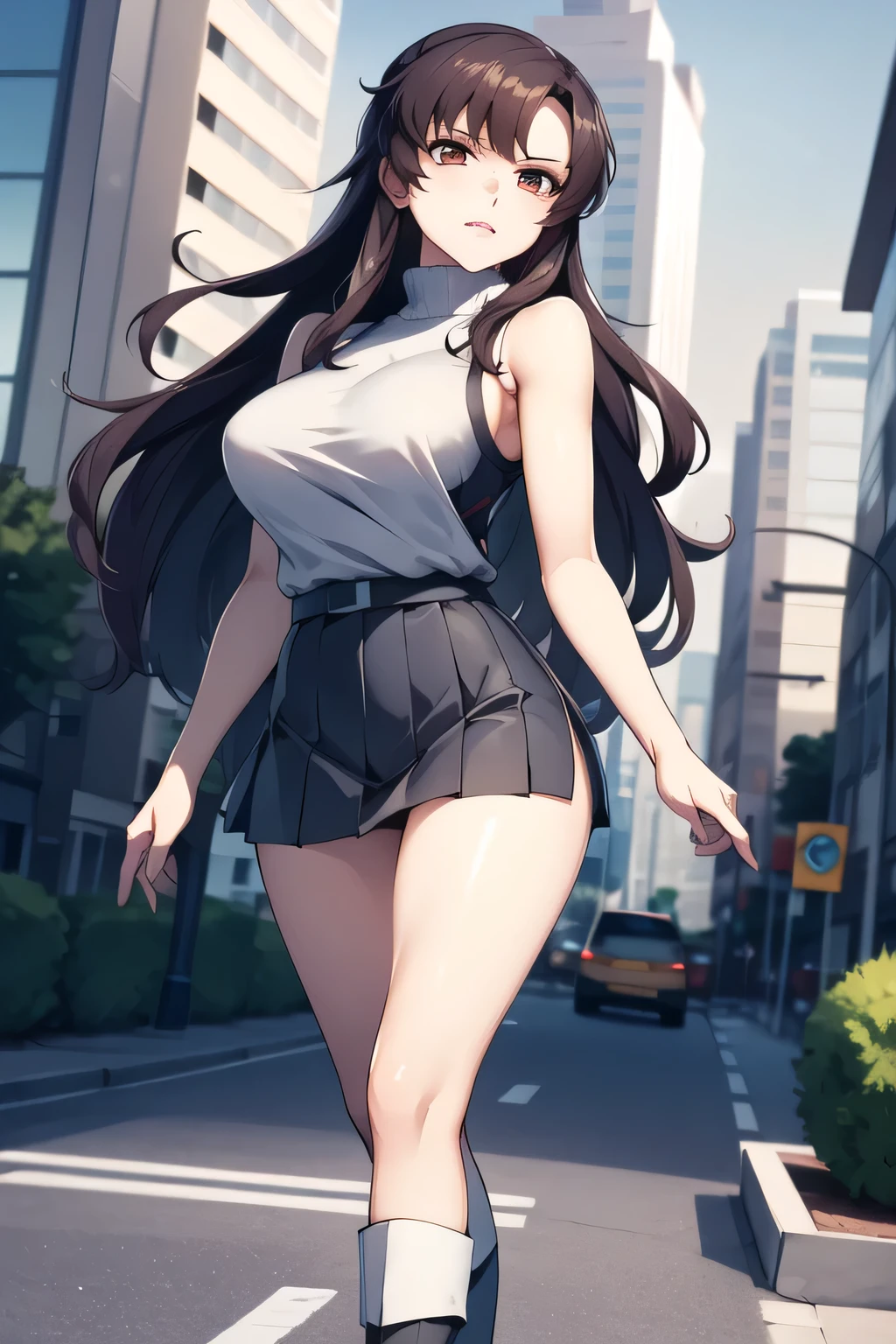 (masterpiece, best quality:1.2),1girl, woman, phong shading, titian, Liquid Hair, mini-skirt, outdoor, standing,tube dress,bra top,Enjoy,Sheath Dress,(package hip skirt),pout ass
,(white blouse), swimsuit