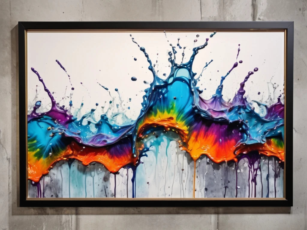 Create a scenario of a large wall painted with colorful paints simulating tattoos