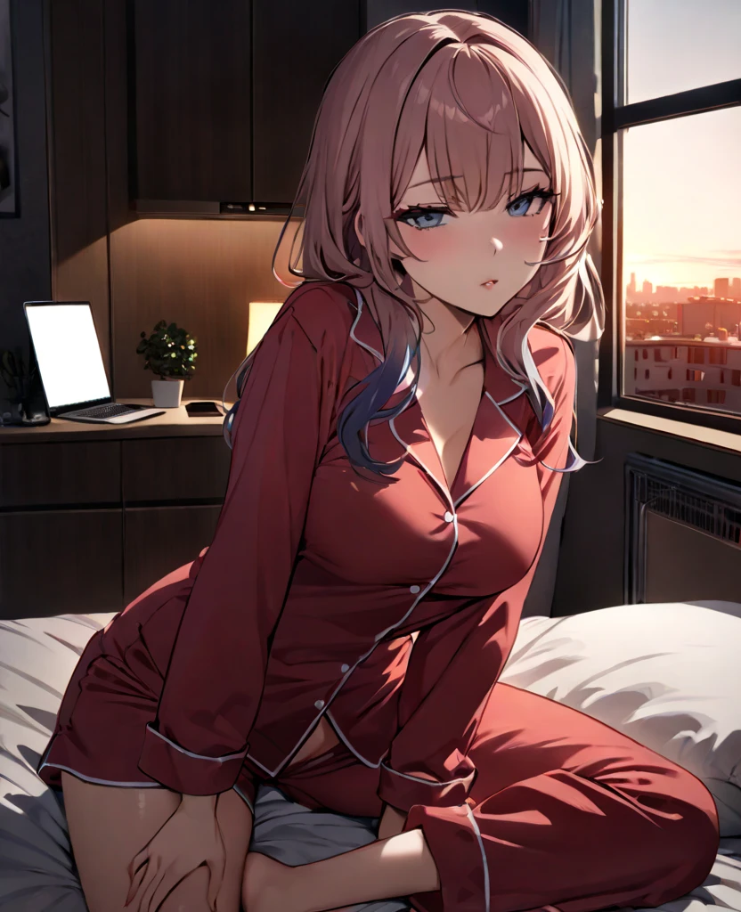 Sexy in pajamas ready to sleep, very sensual, unique with an incredible look at her apartment