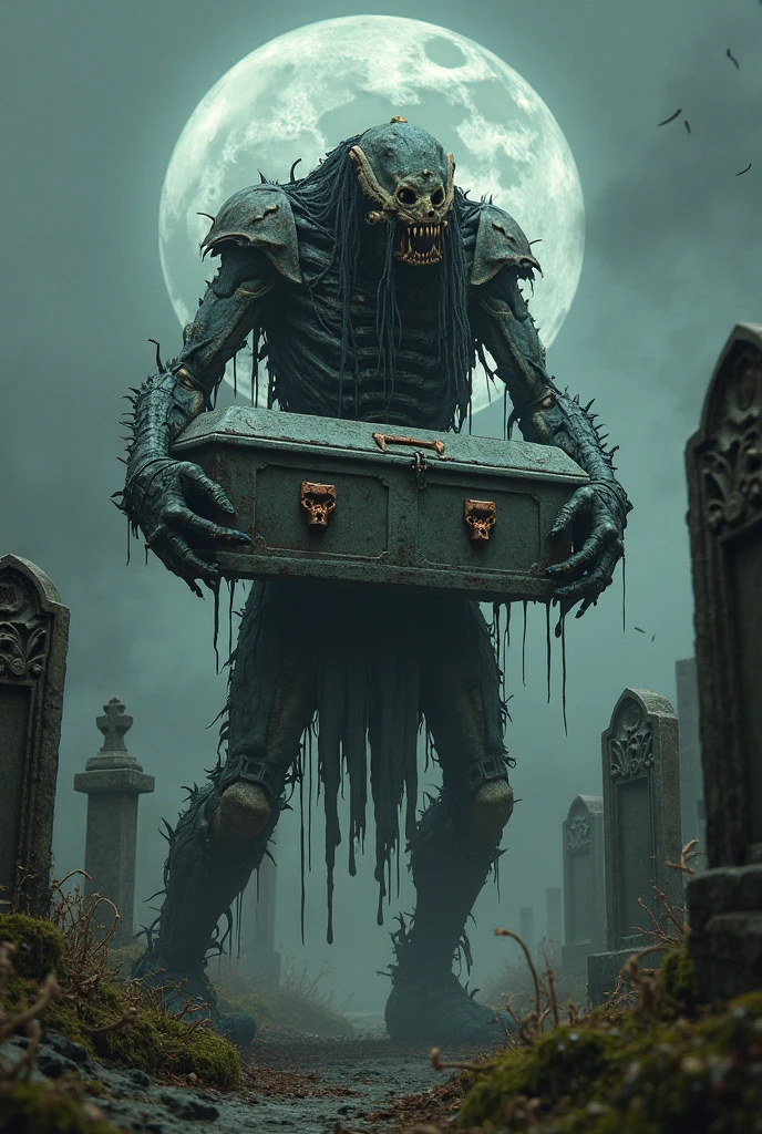 Humanoid monster crawling thin to the bone ripped clothes