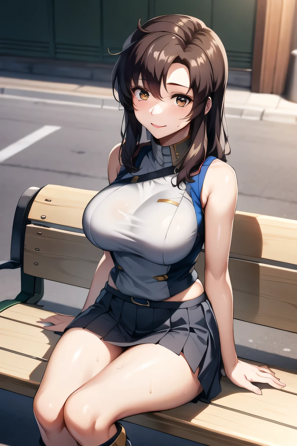 are wet and her skin can be seen through,smile,Please draw a picture of them resting on a park bench,is sitting,Panchira,Draw white knee-high boots on both legs,Let's draw a short pleated mini skirt,Big BreastsをさらにBig Breastsに描いて下さい,can you draw a dark blue pleated miniskirt,draw her expression more delicately,walking alone, city tour ,,(((she wears casual tourist wear))), I have a SLR camera ,(Let's draw a more delicate look),(sleeveless wool sweater),( navy blue pleated mini skirt,white panties),(That work is enough for one person {X} is very important for work)、 That's enough,frown。unless the job requires it。 {X}、 , attractive 40 year old adult woman jumping out of her uniform, Big black wavy hair, , Big Breasts, Thin Waist , , ,
