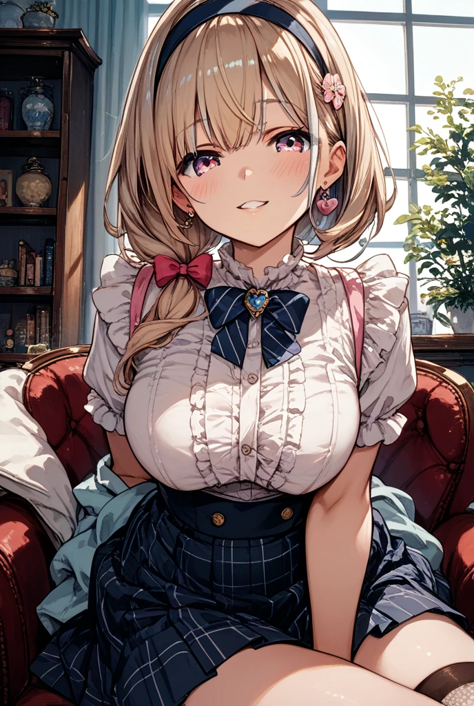 (highest quality、4k、8k、High resolution、masterpiece:1.2)、Super detailed、Detailed face、Detailed lips and eyes、Attractive appearance、Expressive Face、Detailed perfect fingers and hands、Detailed perfect face、 ((Anime Art Style)) 、Bright colors、 Fair skin、、Long Hair、bangs、Hair between the eyes、(Age: 16、Height: 162cm)、(Big Breasts:1.3) （Formal nurse costume： 1.2)、(Low-leg nurse costume shorts)、Pink clothes、BREAK Pure White Lingerie、 at night、Hospital room、(Undressing:1.5)、Cleavage、 Focus on the chest、See who&#39;s watching、Open uniform、((Mouth closed))、

