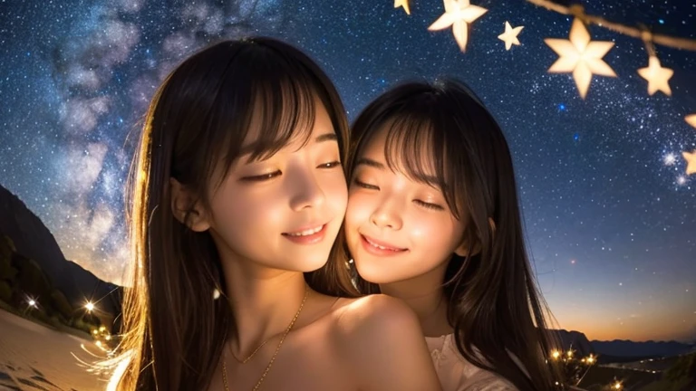 Starry night sky of two people on a boat and fire, the silence of endless stars, floating in front of a nebula, ultra-high quality and ultra-high resolution background, beautiful, mysterious, enchanting and otherworldly, dreamy night, (8k, RAW photo, highest quality, masterpiece: 1.2), ultra detail, super resolution, (real, real photo: 1.37), (photorealistic: 1.4), (8k, RAW photo, highest quality, masterpiece: 1.2), ultra detail(Realistic, Real Photo: 1.37), (Photorealistic: 1.6), Portrait, High Resolution RAW Color Photos, Professional Photos, Very Detailed and Beautiful, Real Light (Kissing with Eyes Closed), Eyes Closed (Kissing Face), Have a Sad Face