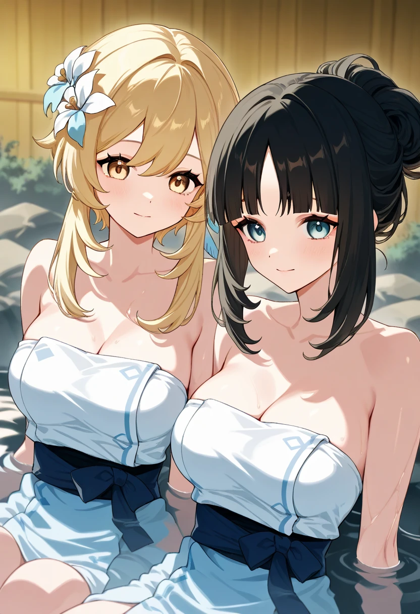 Highest quality、High resolution、Detailed Background、(Beautiful face in every detail:1.4)、Anatomically correct、Hide your fingers、(Detailed facial expressions)、(Detailed eyes:1.2)、Beautiful women in their 20s、(Highly detailed face:1.4)、(Huge breasts:1.2)、Cute hair colour、Bobcut、ponytail、Long Hair、Wavy Hairstyle、well-groomed eyebrows、Cute Eye Makeup、Cute Lip Makeup、Perfect body line、smile、Summer dresses give you a sexy and elegant look.、(Two beautiful girls looking at you with happy expressions:1.5)、Sandy Beach、Outdoor、very beautiful、Cute gestures