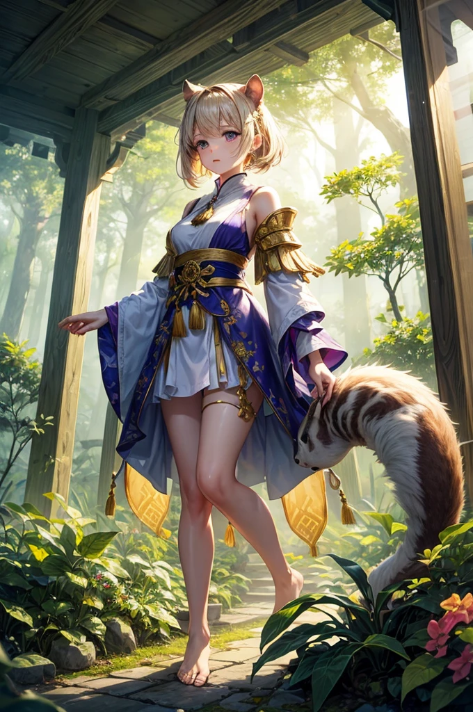 high quality,hd,16k,sharp line,1girl,fox ,kimono,cute face, large breasts, nice legs, sweat,focus girl,detailed beautiful face,detailed clothes,beautiful eyes,pretty,dynamic angle