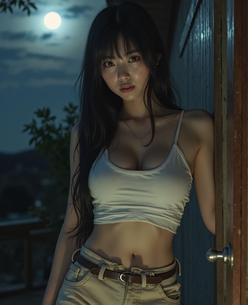 works as a manager (((in the dark, in the dim deep mountain pass, looking away, round face))), ((eccentric pose, showing off her pubic hair)), wide spread legs, hoodie, mesh panties , earrings,