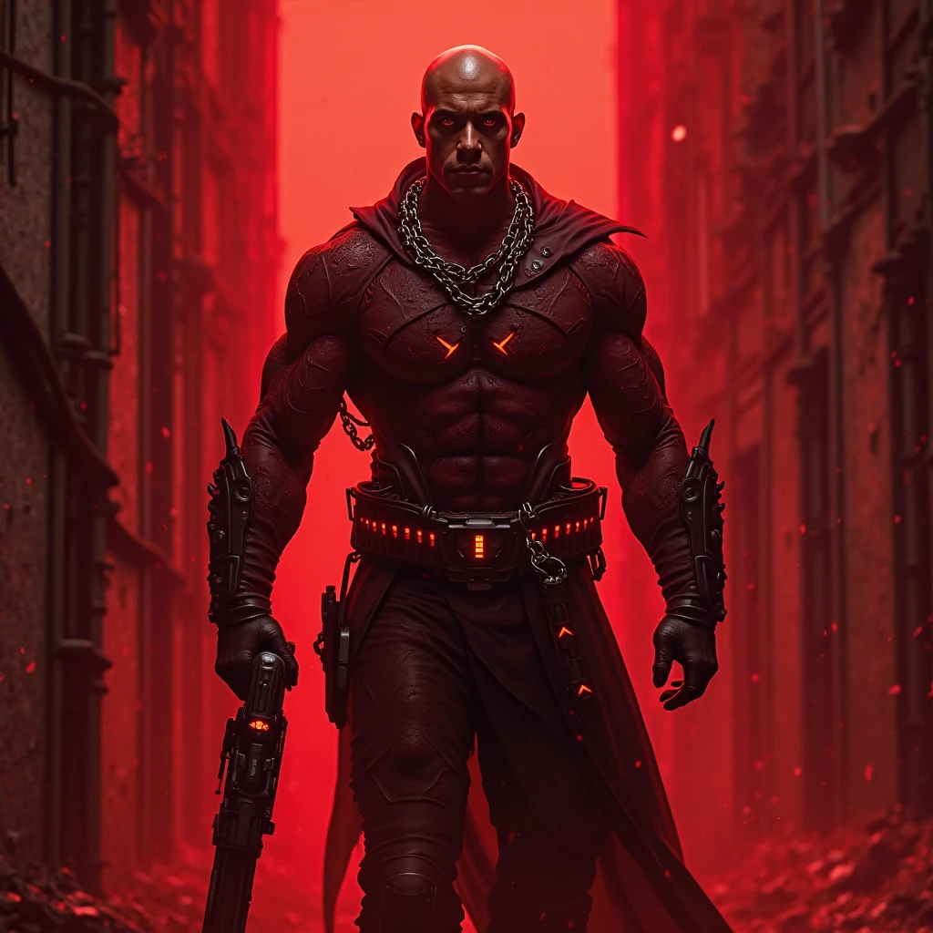 a Male succubus, gothic skin-tight black leather jacket, vibrant scarlet eyes, muscles, red skin, large horns, large wings, red nails,with evil man expression. highly detailed, cinematic lighting, dramatic shadows, photorealistic, dark fantasy, gothic, chiaroscuro, dramatic color palette, infernal atmosphere, fire background