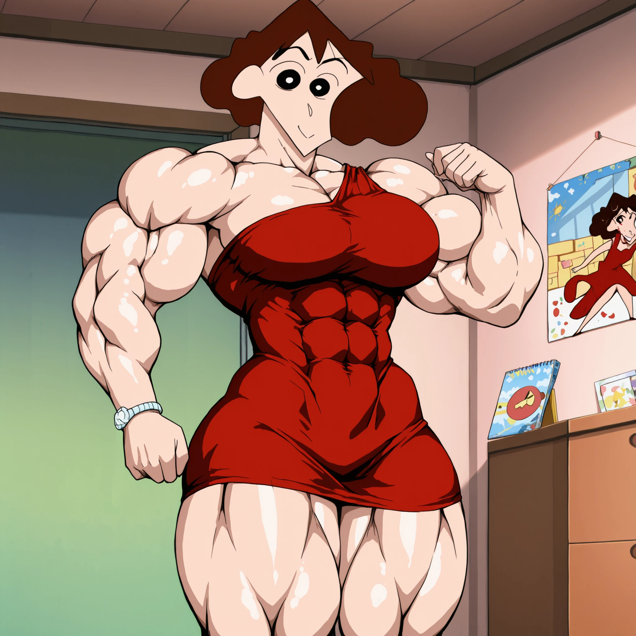 huge mom woman with muscles sings happy on concert