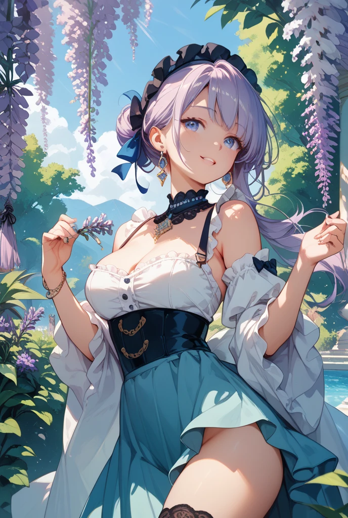 Hoshimachi Suisei,blue eyes,blue hair,choker,hair between eyes,medium hair,side ponytail,Star choker,(small breasts:1.2),
BREAK black dress, dress, fur coat, high collar, jewelry, necklace, off shoulder, taut clothes, taut dress,
BREAK (((vibrant background of outside, flowers, bright lighting, summer, sunlight))), flat chested, looking at viewer, ((head:1, hips, elbows, arms, in view)),
BREAK (masterpiece:1.2), best quality, high resolution, unity 8k wallpaper, (illustration:0.8), (beautiful detailed eyes:1.6), extremely detailed face, perfect lighting, extremely detailed CG, (perfect hands, perfect anatomy),
