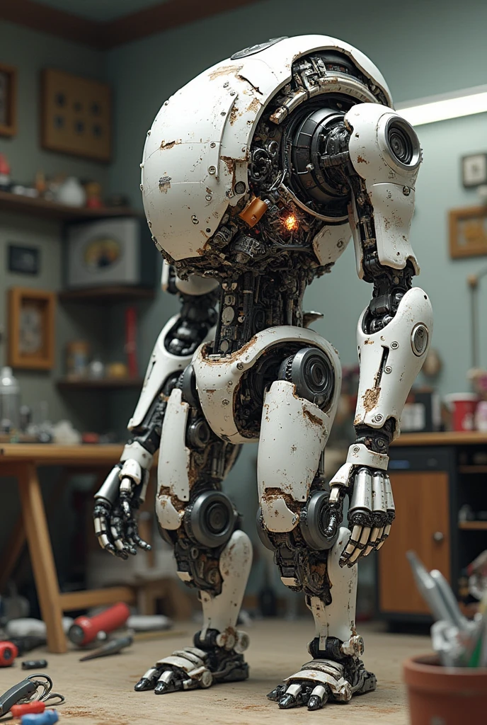 robot修理、損傷したrobot、家庭用robot、maid＿Housewife＿robot, complex art, ultra detailed, mecha art