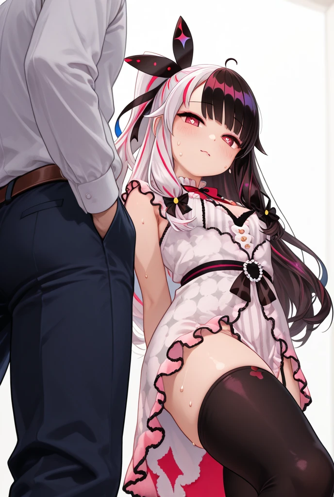 Located in tavernas,There are a lot of people,Chaotic tavern,Several burly males,An underage girl with pink hair(Pink double ponytail,Cat ears,Wearing a white transparent dress,A girl with closed eyes,Fall to the ground,Clothes were torn by men,shyexpression,teardrop,weeping,The girl was caught by the robbers,gigantic cleavage breasts,Private areas exposed,female genital,A white viscous liquid flows from the female genitalia,Being humiliated by men,vaginal dilation,Dewy,white stockings,closing her eyes,Girl in a coma,Comatose girl,Being physically raped by a man,Violated by men)