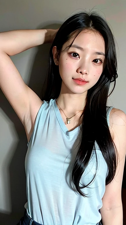 ((cinematiclight, Melhor qualidade, 8k, Obra-prima: 1,3)), Selfie, 1girl, Beautiful woman with slender abdomen: 1,4, (Cabelo loiro, Seios enormes: 1,1), blusa de academia: 1,2, Cama, Rosto ultra detalhado, Detalhado olhos, Double eyelidm, short curto, calvin klein blusa, calvin klein short, cabelos pretos, huge tits, largue breasts, largue tits