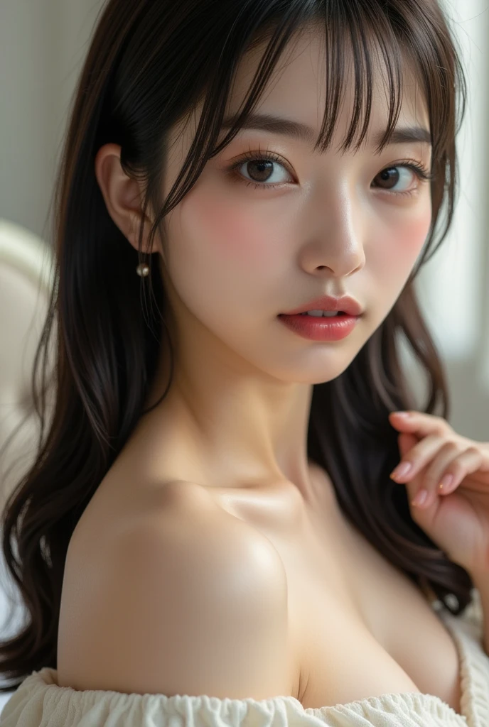 Best Quality Detail:1.2, realisitic, 8K UHD, hight resolution, 1girl in:1.2, The ultra-detailliert, High quality textures, intricate detailes, detaileds, Very detailed CG, High quality shadows, Detail Beautiful delicate face, Detail Beautiful delicate eyes, depth of fields, Ray traching, Women over 24 years old, Pretty Kpop Girl, Korean Urzan Face:1.1, Slender face, ulzzang -6500-v1.1:0.6, pureerosface_v1, gloweyes, teak, Glossy lips, perfectbody、Very very cute face、(deep in the night)、Angle from above、cleavage of the breast、Lying down、Spreading the crotch、((Sheer lace nightgown、a miniskirt))(off shoulders)、Sharp focus for eye contact with the camera:1.2,Cute woman with perfect body shape:1.4,The best smile,A slender,Cameltoe、Photorealsitic:1.4, ultra-detailliert, photos realistic, Full Color RAW Photos, Fuji Film(Medium format:1.2), Hasselblad:1.2, Carl zeiss:1.1, Incredible dynamic range photography(UTIL_Art by Smoose-768:1.1), hight resolution, High pixel count, clear details, crisp image, Natural color reproduction, Noise Reduction, High fidelity, qulity, Software Improvements, Upscaling, Optimized algorithms, Pro-level retouching、((bedroom))