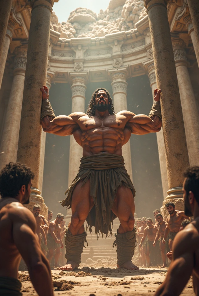 Samson knocking down the pillars