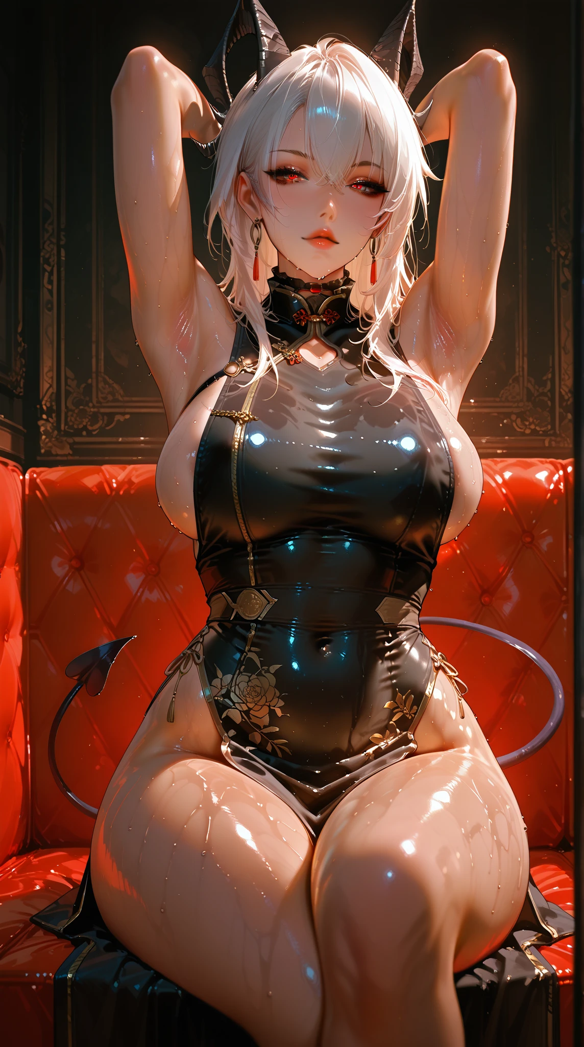 (masterpiece, top quality, best quality, official art, beautiful and aesthetic:1.2), (1girl), (fractal art:1.2),absurdres, highres, ultra detailed, Ultra-precise depiction, Ultra-detailed depiction, solo, (zentangle:1.2), floating hair, (skinny, thin body: 1.2), tanned skin, shiny skin, (abstract:1.2),cbpkv5, pantyhose,looking at viewer, full body, cyberpunk robot, complex robot, halo, by mooncryptowow, nsfw, big boob sexy, hot nice body, golden color