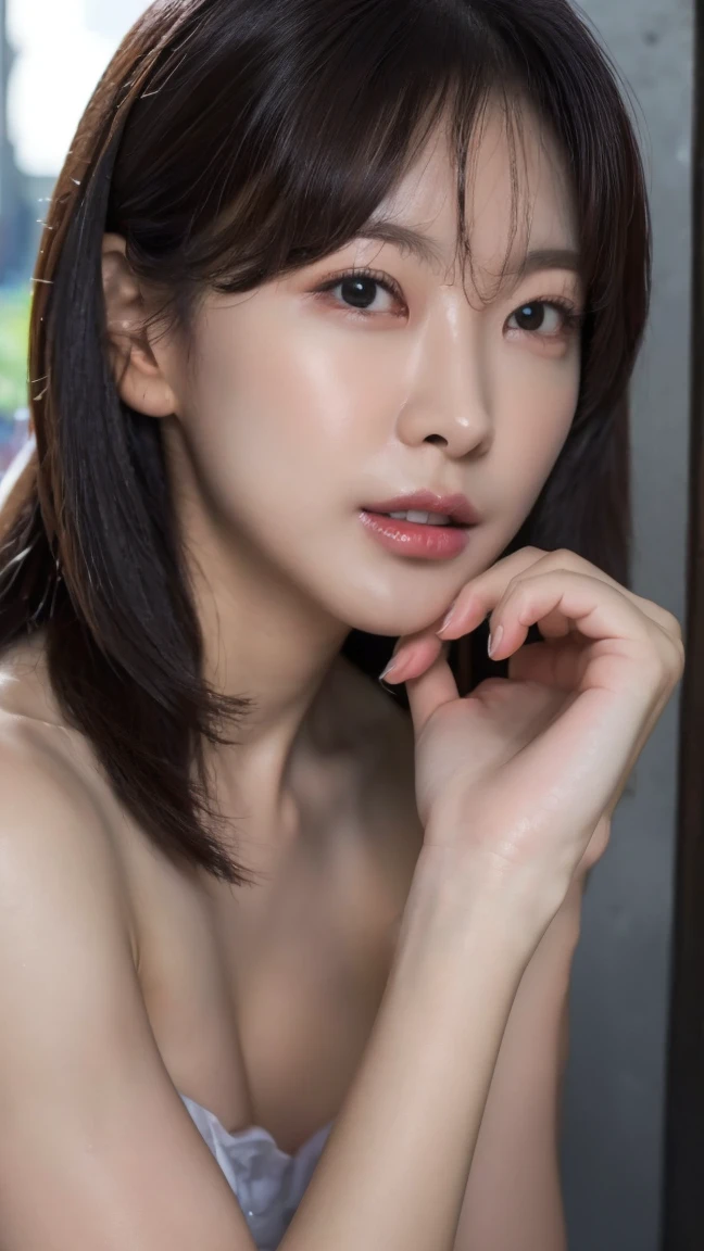 Full nudity、Purple Eye Shadow、Red lipstick、Glaring、pubic hair、Thighs、