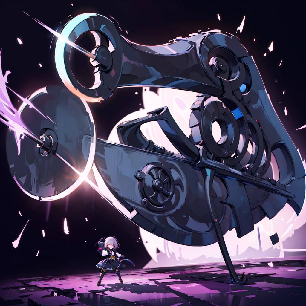 Bodysuit Girl、Large breasts、Big Butt、Round eyebrows、Gray Hair、asymmetry、Bangs、Pink Mesh、Bobcut、Sleepy eyes、Fair skin、giant mechanical hand、Dynamic pose、Nice hands、Perfect hands、highest quality、Highest Resolution、whole body