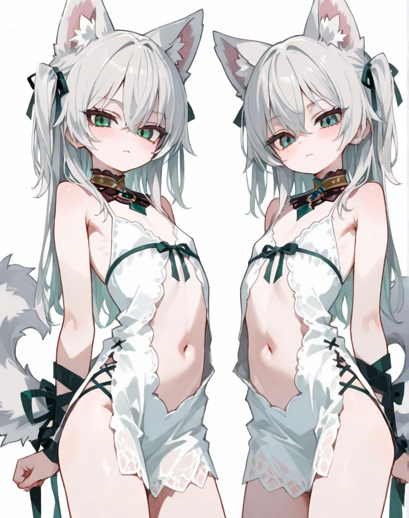 Best picture quality,highly detailed,Body and facial contours:1.2)Rainy days,Wear a white bra,White lace erotic panties,Pouting ass,animemanga girl ,Weakness of the body,Slim waist,slender leg,Bedrooms,facing away from the audience,Side head,Long hair with a high ponytail,Wears white cat ears,In the chest