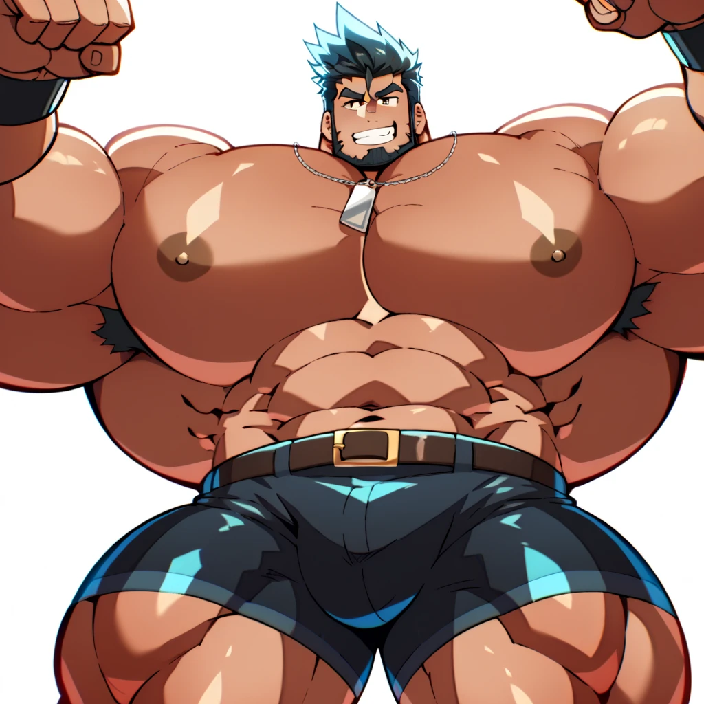 Ash Ketchum from Pokémon anime as a grown up big dumb muscular bodybuilder jock in a locker room flexing and staring blankly under hypnosis as he repeats, "Bigger... Dumber.... Must obey.... More like a jock bro every day.... Yes, Coach. I obey. Huhuhuhuh...." in a deep mindless emotionless voice with his fellow hypnotized jocks to forget about Pokémon training and focus instead on training his own body and obeying his coach. Hyper swollen bulging crotch. Hyper muscles. Toned muscles. 5% body fat. Big biceps. Big triceps. Broad shoulders. Big traps. Big lats. Big meaty pecs. Massive deltoids. Six-pack abs. Spherical glutes. Brainwashing. Hypnosis. Hypnotized. Bro. IQ drain. Dumber and dumber. Meathead. Musclehead. Mindless. Hypno. Mind control. Brain drain. Entranced.
