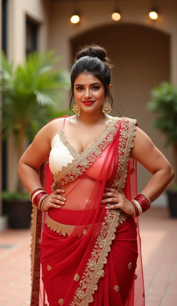 Looks like Nayanthara, thick figure, bulky figure, fleshy figure, black lips, beautiful hypnotizing gazing eyes, Full figured woman, heavy figure, attractive, gorgeous, stunning beauty, milf, 50 years old Woman, attractive body, araffe woman in a gold sari posing for a picture, chocolate skin, skin pores, sweat, incredible skin texture, wearing gold jewellery, photo of a hand jewellery model, sexy girl with dark complexion, indian girl with brown skin, traditional beauty, wearing elegant jewellery, traditional makeup, with small studded earings, indian goddess, indian, intricate thin details in gold, gold jewellery, modeling shoot, 7 0 mm portrait, dramatic lighting, cinematic colour grading,