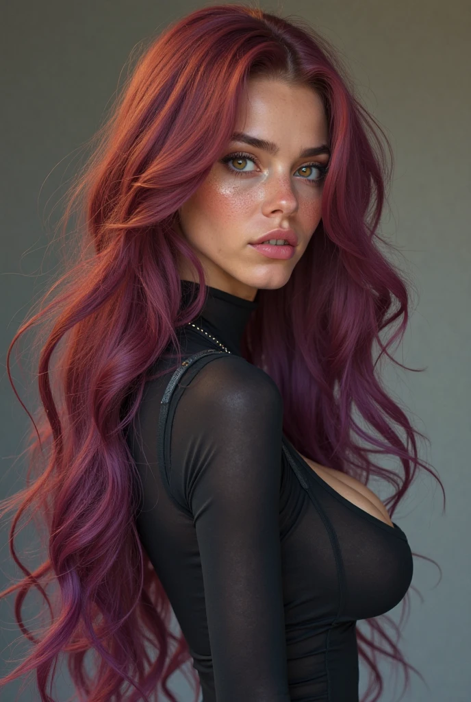 Realistic, Sexy girl with blue eyes, Gorgeous European woman, 24 years old, long bright pink hair, park, in a sexual position, (sexually dressed), Black clothes
