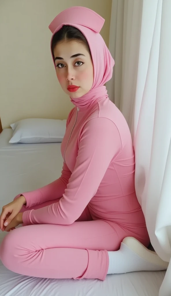 ((best quality)), ((masterpiece)), (detailed), 1girl, nurse outfit pink, hijab