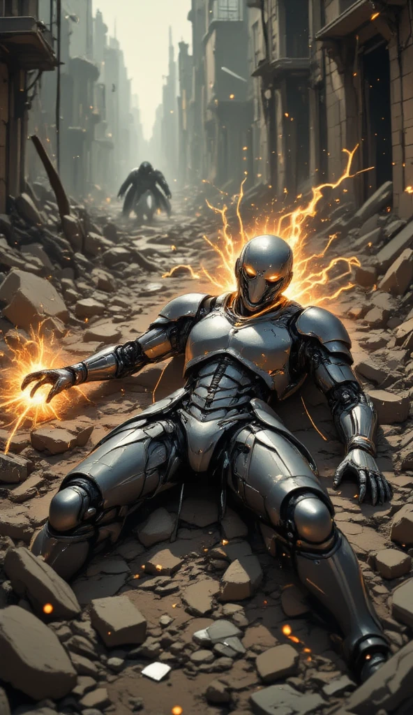 The fear of the singularity,Humanity vs Android,destroyed robot - SeaArt AI