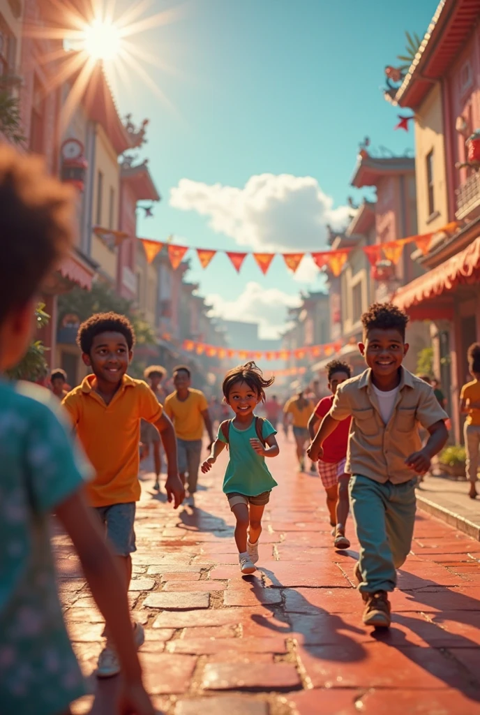 1890, (best quality, 8k, photorealistic, photo-realistic:1.37), detailed intricate city of Cape Town, beautiful white roses scattered on the ground, children playing and running in the streets, vibrant colors, natural lighting, atmospheric, cinematic, dramatic lighting, highly detailed, hyper-realistic