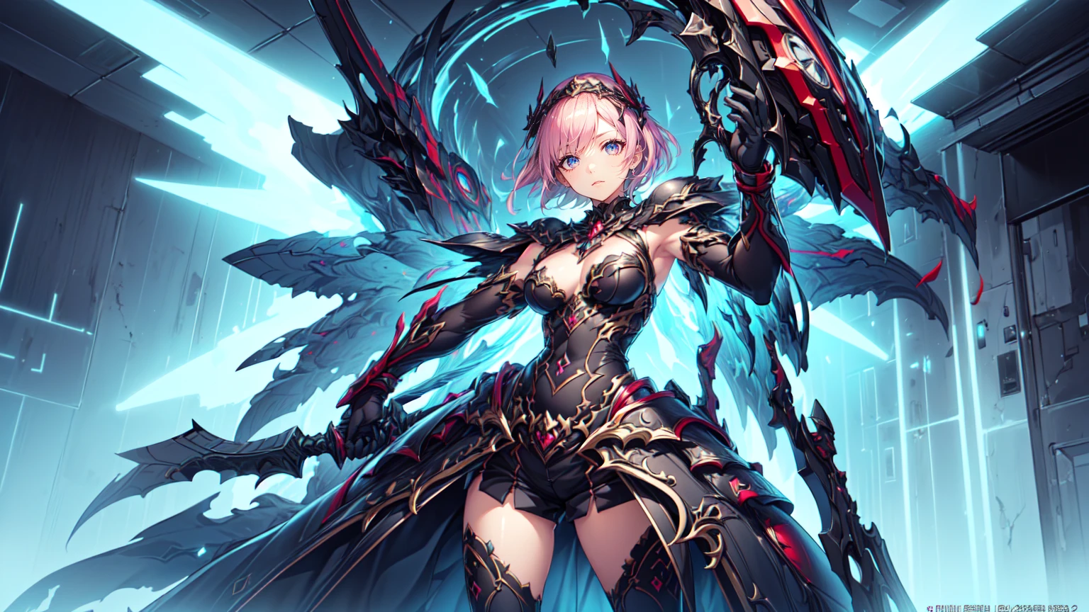 High resolution, Winner of numerous awards, Ultra high definition, Textured skin, retina,
masterpiece,(bestquality),highlydetailed,ultra-detailed,1girl, ()(roboT)(fantasylandscape:1.2,natural lighting:1.5,confidentexpression),(panorama:1.2),mecha, smile,angle、chrome,raw(Pink Hair、Beautiful courtesan girl:1.5)(Courtesan's kimono👘:1.5)(Colorful flowers:2.0)(美しい花束💐を手に持つ、Point it at me:1.6)(Machine angel)angel's wing、花束💐を持つ(holding a bouquet of flowers in both hands💐:1.5)(Birthday Celebration、Celebration Festival、Flower storm:1.4)(White dress:1.5)(Petals fluttering:1.7)(holding a bouquet💐:1.8)(Beautiful floral ornaments:2.0)(Panty stocking:1.5)(Holding a huge sword:1.5)(レザーショートパンツにPanty stocking:1.8)