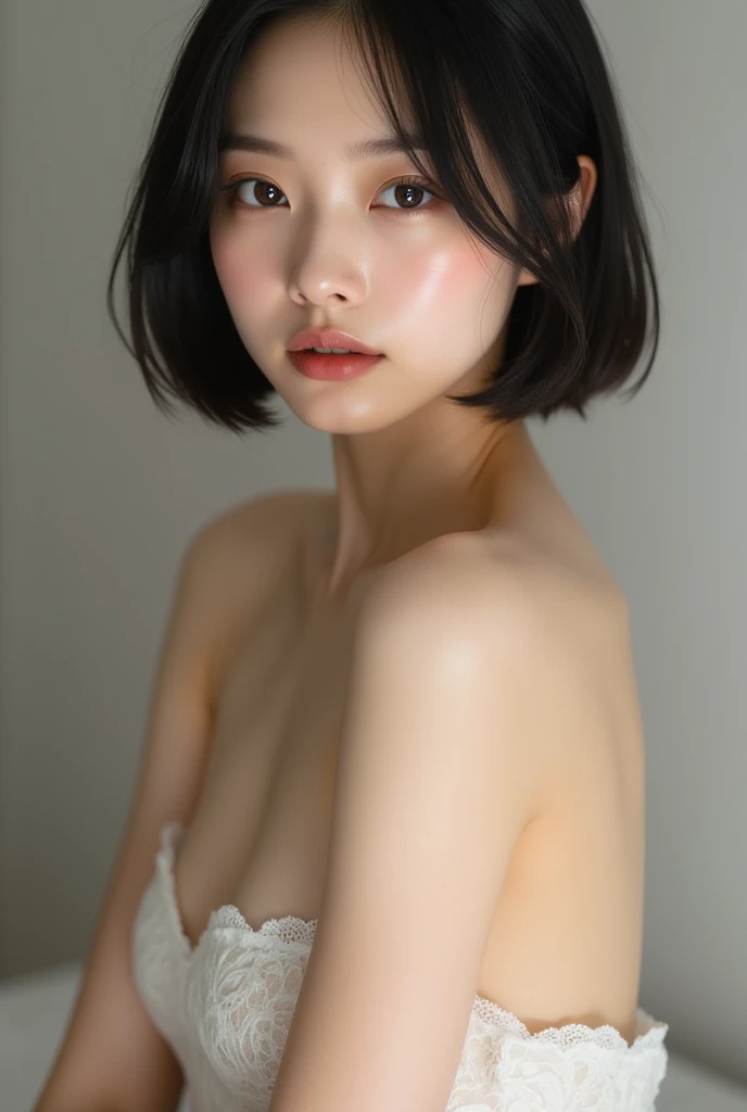 (highest quality、8k、32k、masterpiece、Ultra-high resolution:1.2)、((Full nudity)),(Completely ?????),Cute Japanese Women Photos、1 girl、(Dark brown medium short hair)、(NSFW huge)、double eyelid、Little White Nurse (cap) 、(nsfw crisp pussy)、sexy
