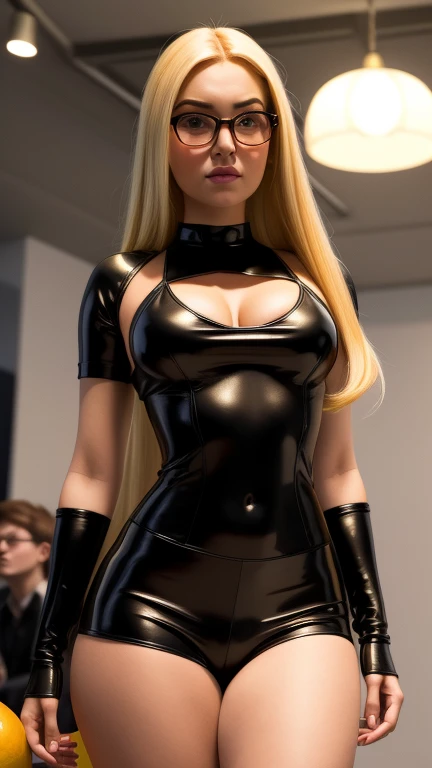 Ultra realistic, cinematic lights, real girl, 16K, best quality, High resolution, hot atmosphere, dream atmosphere, 1 girl, 18 years old, short pale-golden hair, cute bangs over the forehead, pale-turquoise eyes-iris, sexy eyes look, goth makeup, black lips, pale white skin, skin being brightened, wearing a sexy black outfit, earrings, fit slim body, big natural breasts, realistic slim hot body, tall and hot girl, seductive, sensual posture, big hips, thick legs, torn clothes, blurred background, Depth, dream aesthetic, Atmosphere of dream, cinematic lighting.