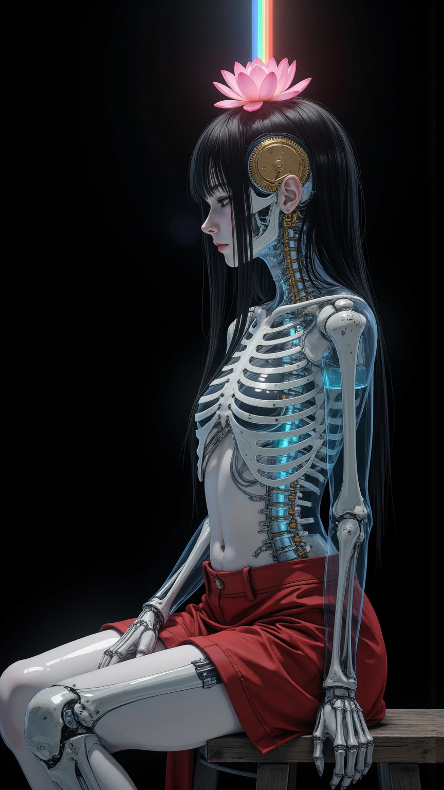 ((8k resolution))、((highest quality))、((masterpiece))、((Very detailed))((((dramatic))), (Anatomically correct)、The depth of the object to write、Looking at the camera、front、(woman、Mechanical bones格、Mechanical bones、Blindfold、lipstick、Spit sludge from the mouth、Bloody)、spooky、an  ominous、(theme、whole body:1.1), White Background