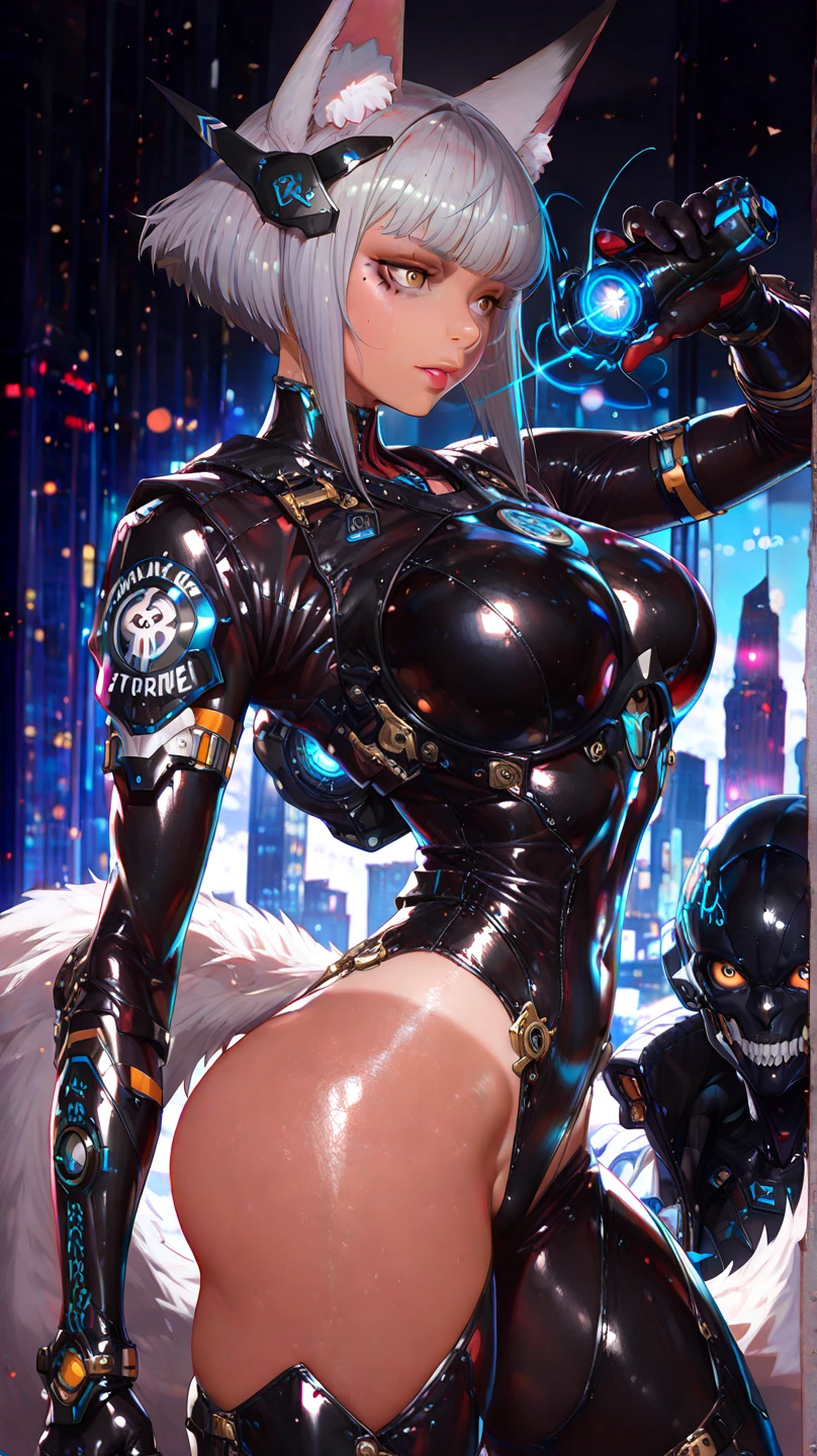 Lily Collins,A high resolution,reflector,refractions:1.4,ultradetailed:1.4,(真实感:1.4,超A high resolution,Original photoREAK(cyber punk personage:1.3),droid,droid女孩,silber hair,Beautiful face and cold expression,In the ruins of dark decay,(ultra-wide-angle:1.2),Shoot from belowBREAK((neonlight,Vibrant glow,Dynamic colors,vibrant contrast,Futuristic atmosphere,electric energy,shiny reflective surface