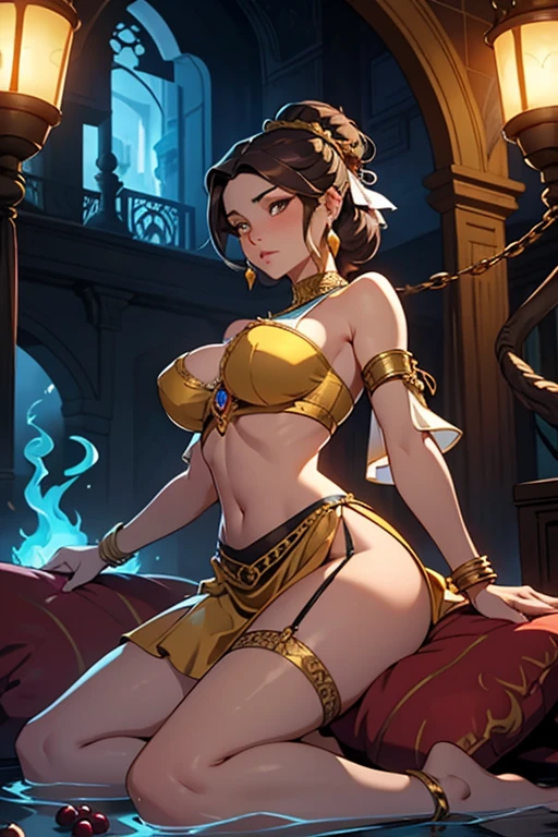 (detailedeyes), (delicate skin), best qualityer, Best Designer, best illustration, (photo photorealistic: 1.3), (high detail skin: 1.2), mais bonito, (detailedeyes), (delicate skin), (thin eyes), (1 girl) artistry, best qualityer , Best Designer, best illustration,, gigantic breasts, shorth hair, Round ass, big tits, uncensored, Kinessa from the paladins game, naked, yellow scarf, short hair, black hair,