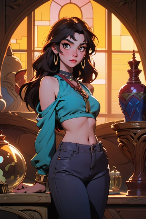 Com um dragão Ennifer Connelly, very long to the waist and half curly with bangs, seios pequenos, olhos grandes com um brilho apaixonado, olhos verdes mel, Um lindo sorriso, vestindo uma camiseta preta longa com um terno feminino verde e jeans, in a serious and sweet comic-style pose, alta qualidade Jennifer Connelly personagem mulher estilo Jennifer Connelly com marcas de guerras Imagem de desenho animado de uma mulher .Ilustra??o estilo desenho animado, estilo de arte dos desenhos animados, estilo de arte dos desenhos animados, digital illustration style, estilo atompunk projeto de pessoaagens altamente detalhado, arte digital detalhada coragem, Forest fan art, Design de personagens de retrato, beautiful digital illustration, retrato de alta qualidade, Arte em quadrinhos, mulher jovem cabelo com transas lindas . Queen Anna by Jennifer Connelly lined eyes Medium large bust and wonderful sexy clothes. image expression of sexual desire from waist to head illustration Queen Anne of Arendelle atompunk style arafed woman in a blue dress sitting on the floor, digite germe and lois van baarle, style digite germe, extremely detailed digite germe, no estilo de Ross Tran, digite germe. anime illustration, digite germe and james jean, digite germe and atey ghailan, estilo ross tran